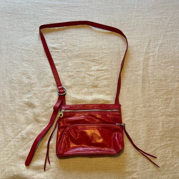 Hobo Crossbody Long Strap Red Leather Purse - Picture 1 of 12